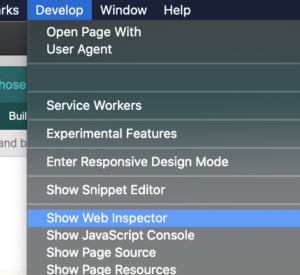 Safari Develop menu